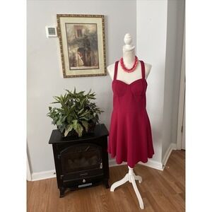 Material Girl Pink Strapy Sleeveless Dress XL Keyhole Exposed Zipper Fit Flare